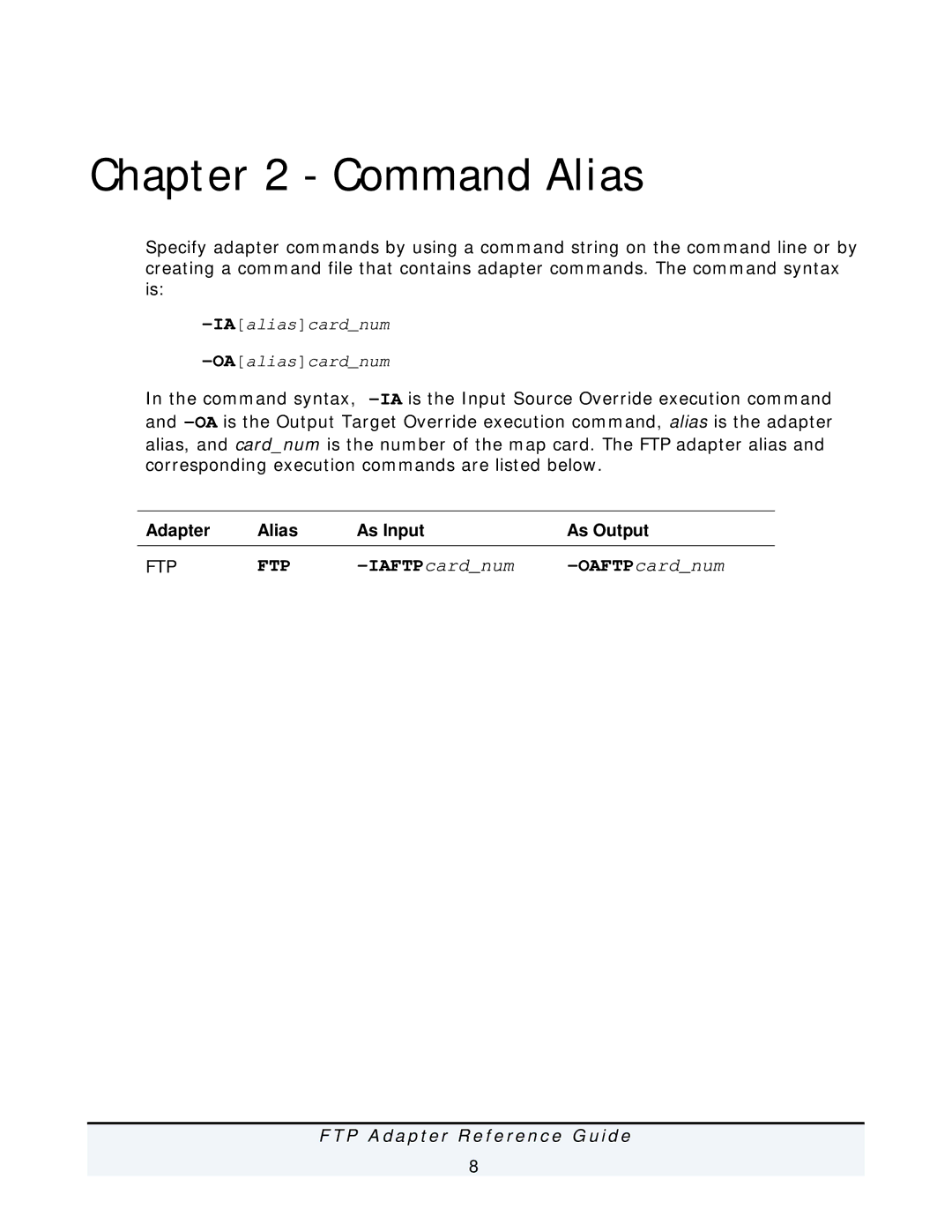 IBM FTP Adapter manual Command Alias, IAaliascardnum OAaliascardnum 