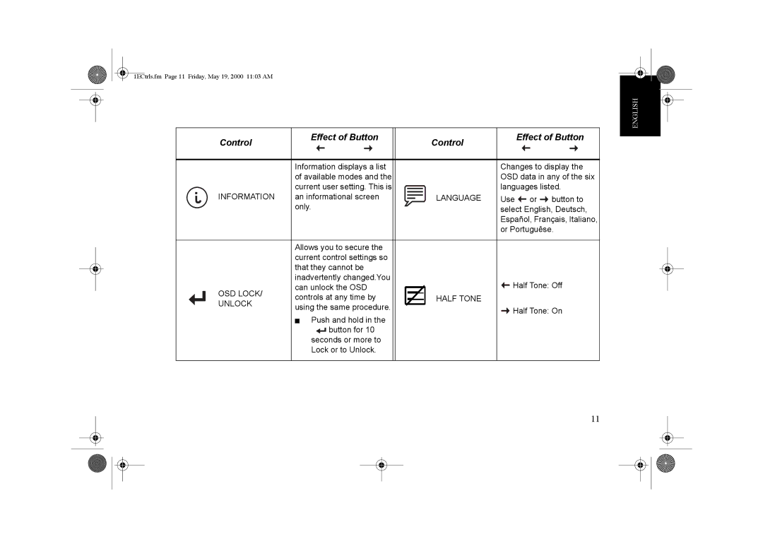 IBM G 78 appendix Information, Language, OSD Lock, Half Tone Unlock 