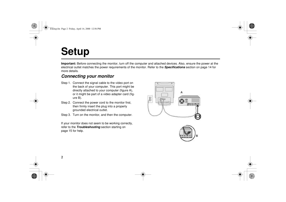 IBM G 78 appendix Setup, Connecting your monitor 