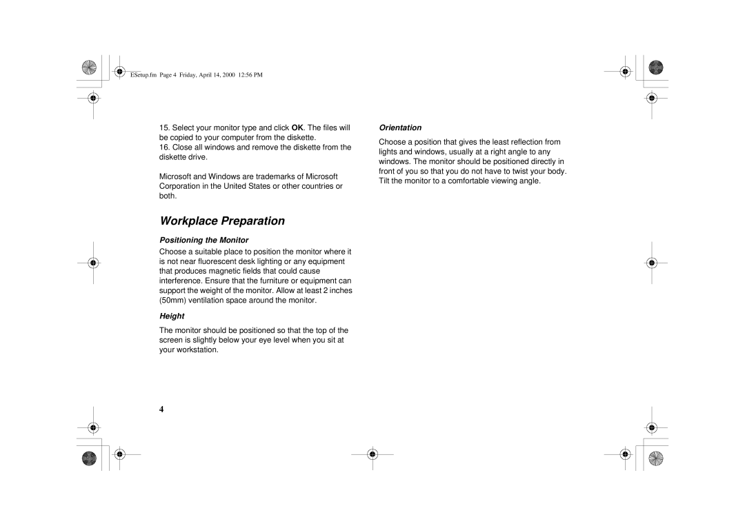 IBM G 78 appendix Workplace Preparation, Positioning the Monitor 