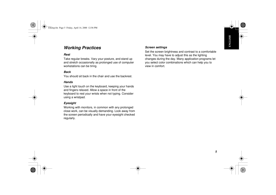 IBM G 78 appendix Working Practices, You should sit back in the chair and use the backrest 