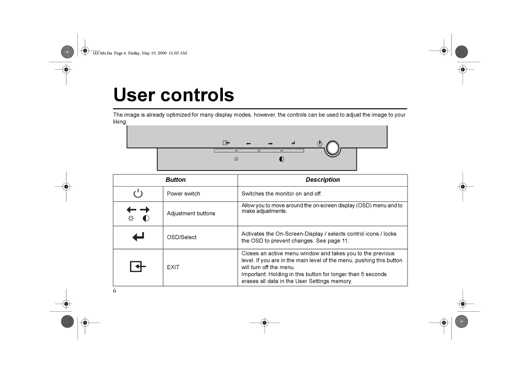 IBM G 78 appendix User controls, Button Description, Exit 