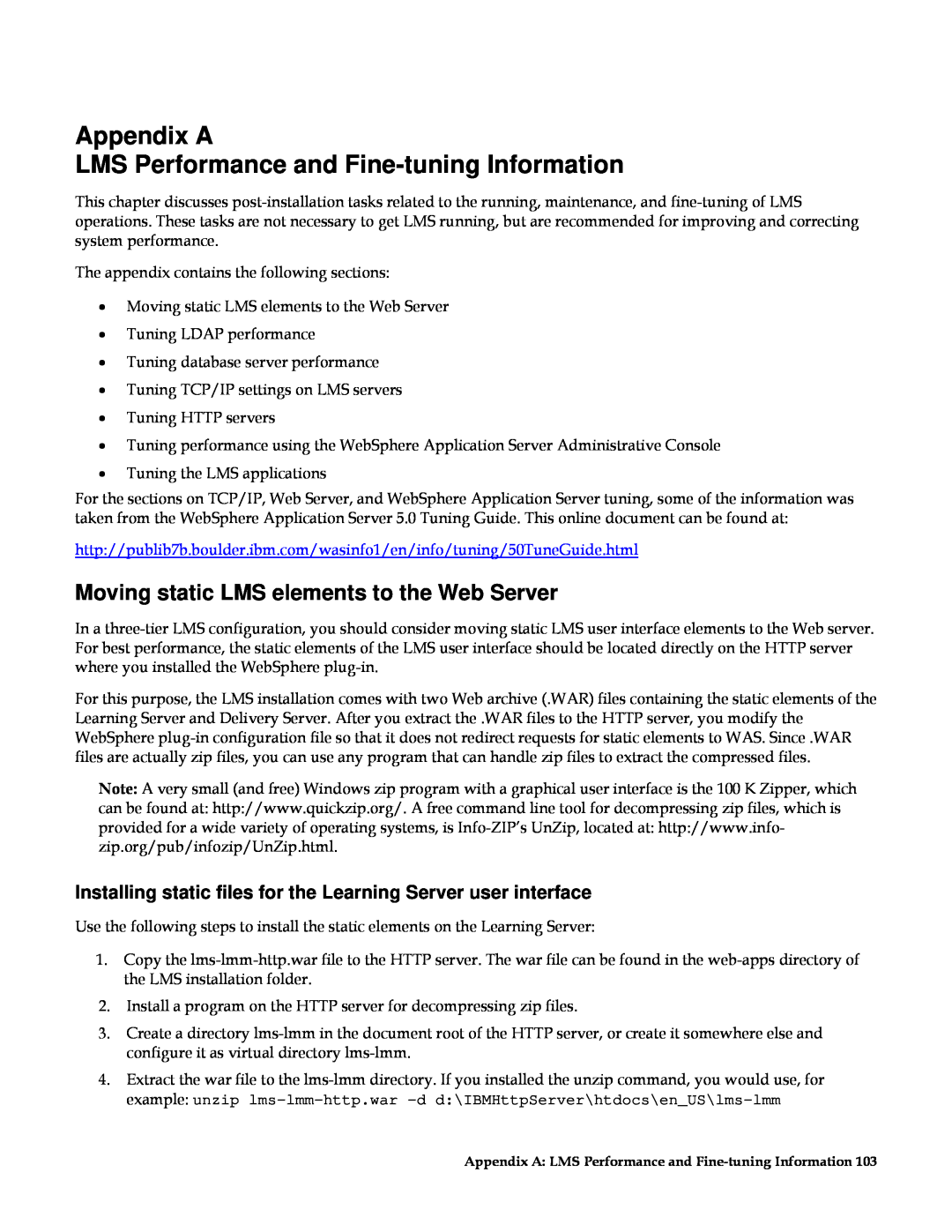 IBM G210-1784-00 Appendix A LMS Performance and Fine-tuning Information, Moving static LMS elements to the Web Server 