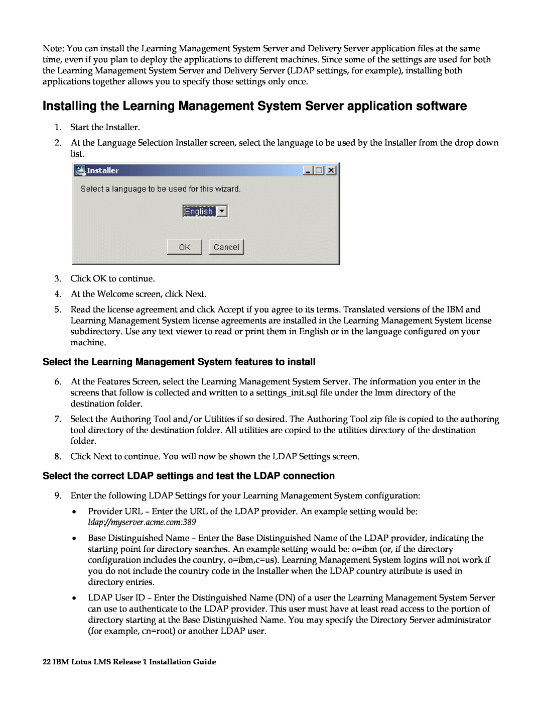 IBM G210-1784-00 manual Installing the Learning Management System Server application software 