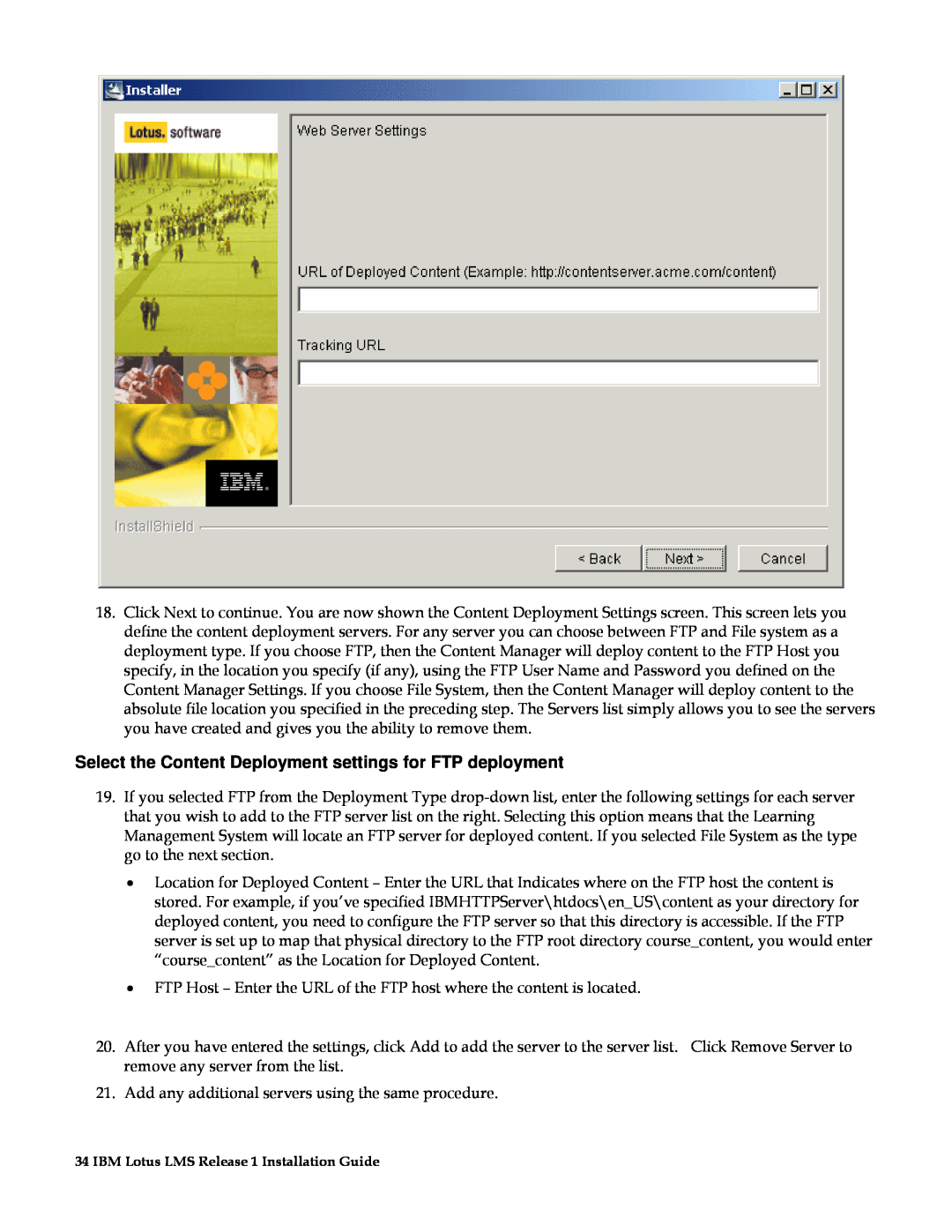 IBM G210-1784-00 manual Select the Content Deployment settings for FTP deployment 