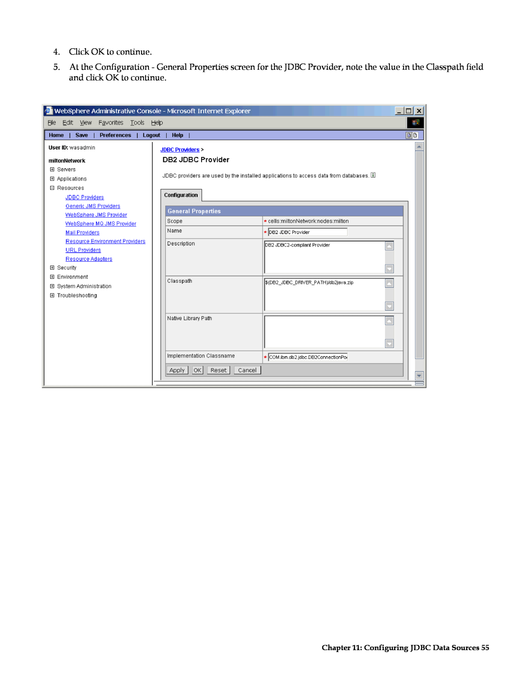 IBM G210-1784-00 manual Click OK to continue, Configuring JDBC Data Sources 