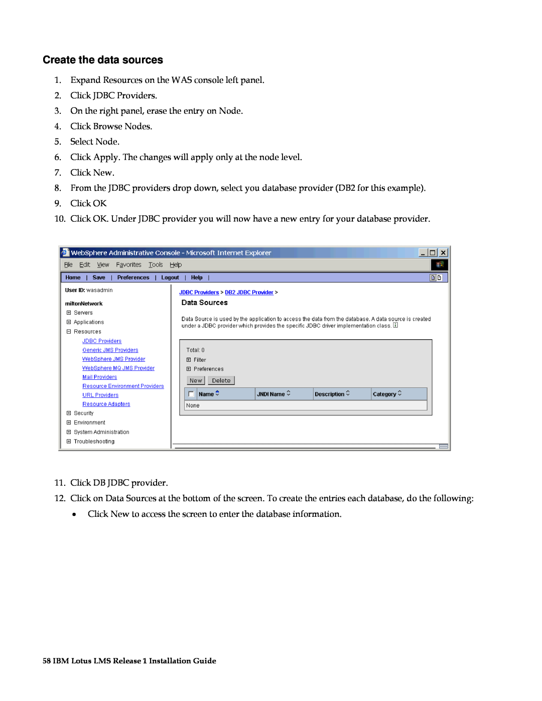 IBM G210-1784-00 manual Create the data sources 