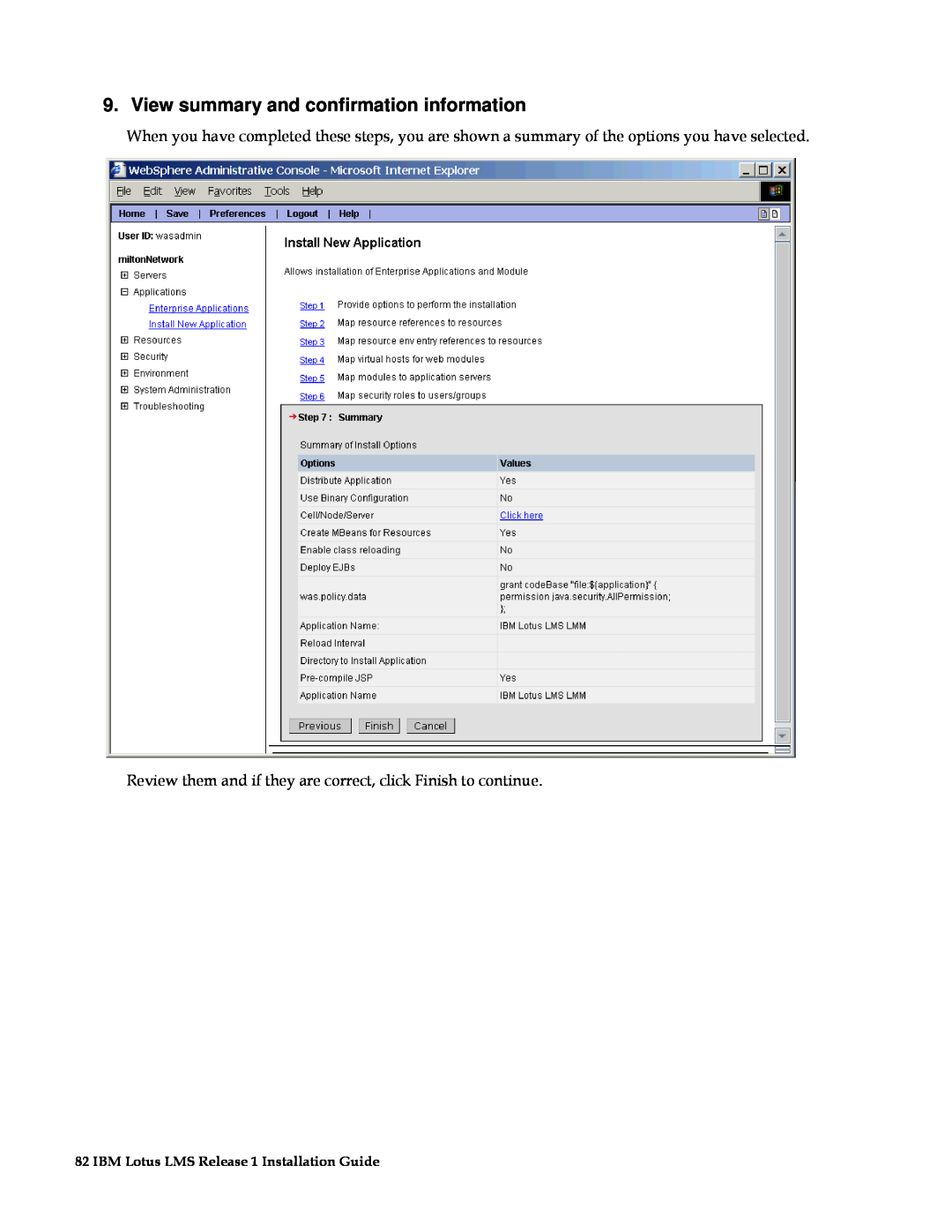 IBM G210-1784-00 View summary and confirmation information, Review them and if they are correct, click Finish to continue 