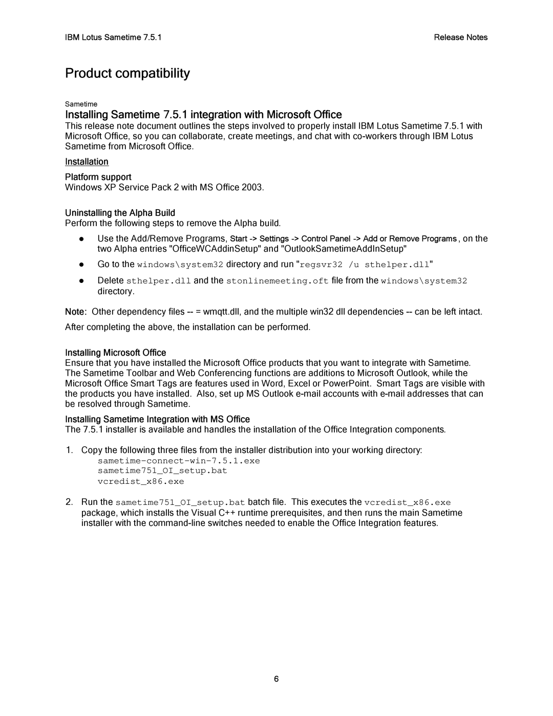 IBM G325-2585-02 manual Product compatibility, Installing Sametime 7.5.1 integration with Microsoft Office 