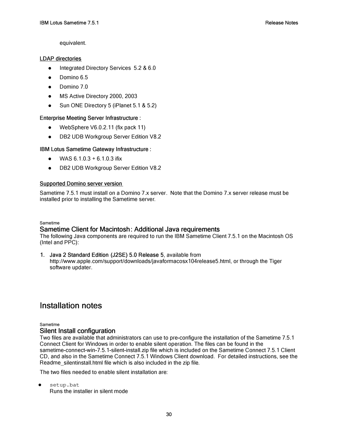 IBM G325-2585-02 manual Installation notes, Sametime Client for Macintosh Additional Java requirements 