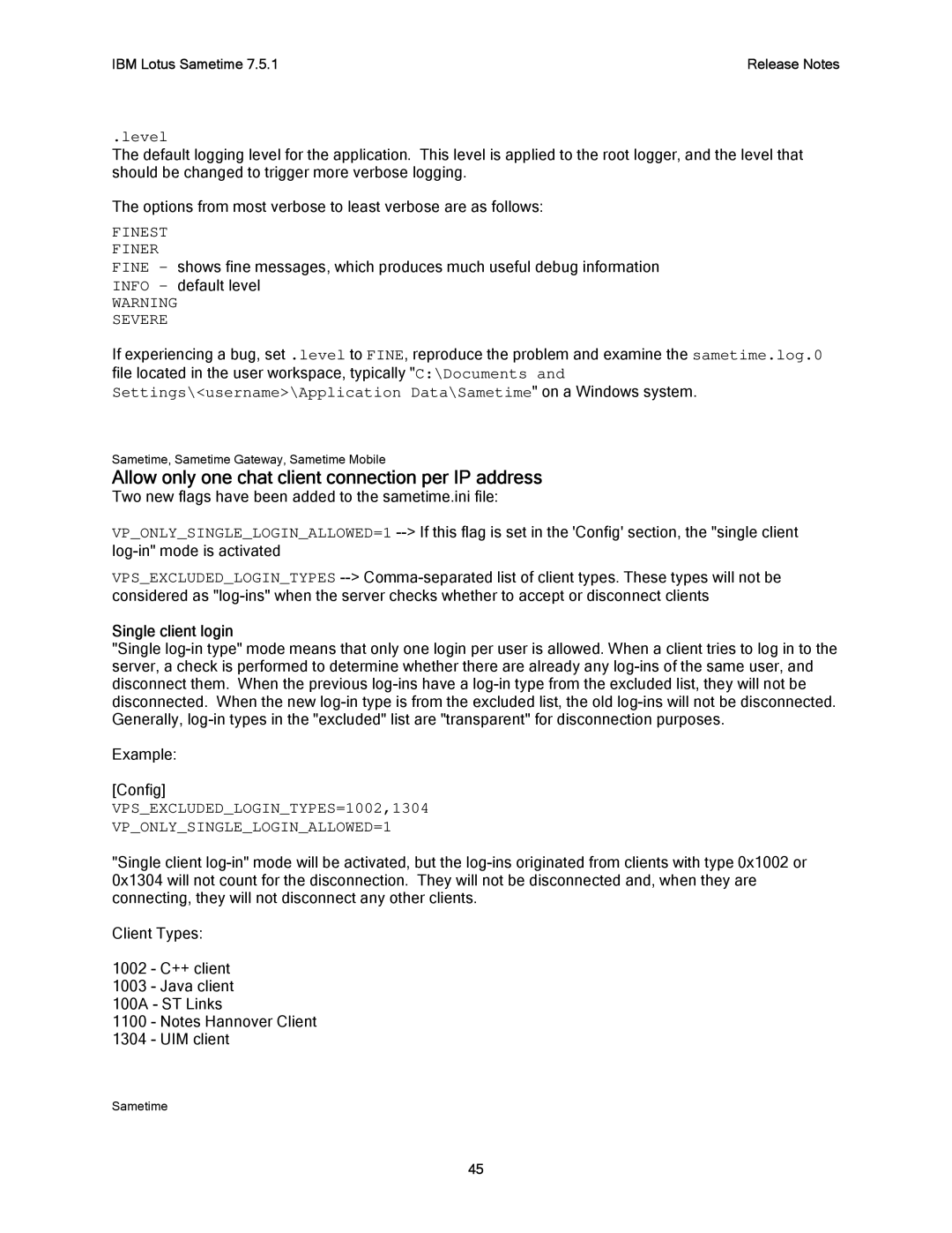 IBM G325-2585-02 manual Allow only one chat client connection per IP address, Single client login 