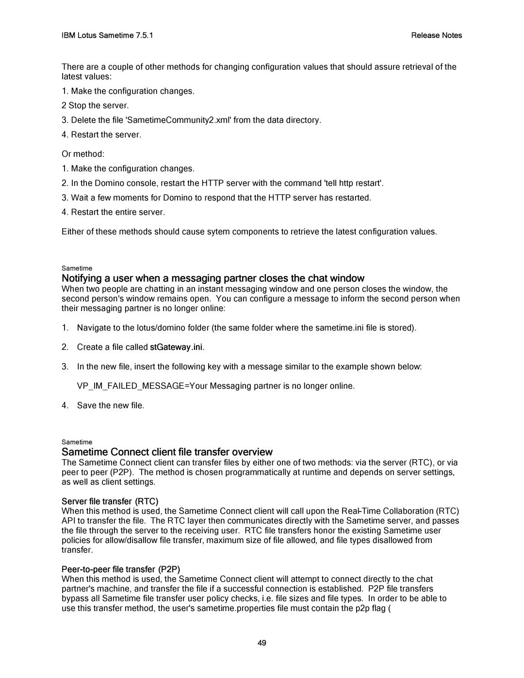 IBM G325-2585-02 Sametime Connect client file transfer overview, Server file transfer RTC, Peer-to-peer file transfer P2P 