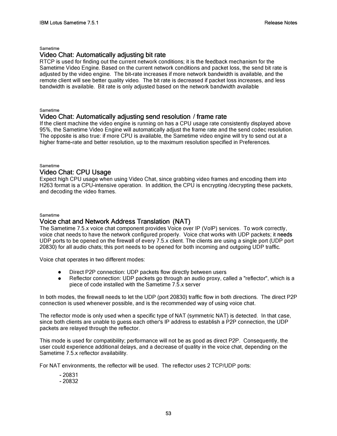 IBM G325-2585-02 manual Video Chat Automatically adjusting bit rate, Video Chat CPU Usage 