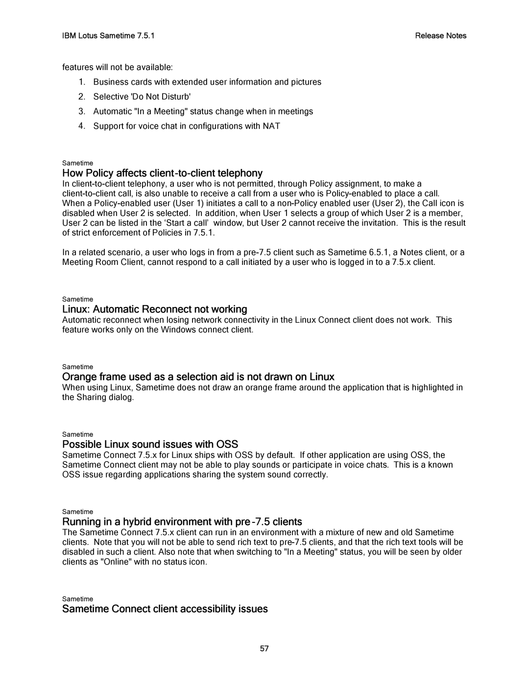 IBM G325-2585-02 manual How Policy affects client-to-client telephony, Linux Automatic Reconnect not working 