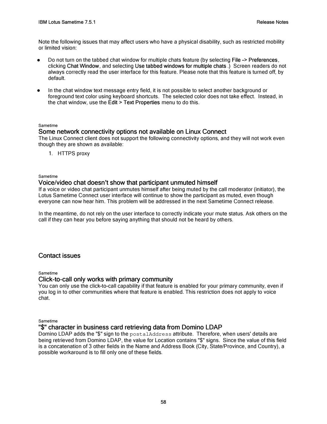 IBM G325-2585-02 manual Contact issues, Click-to-call only works with primary community 