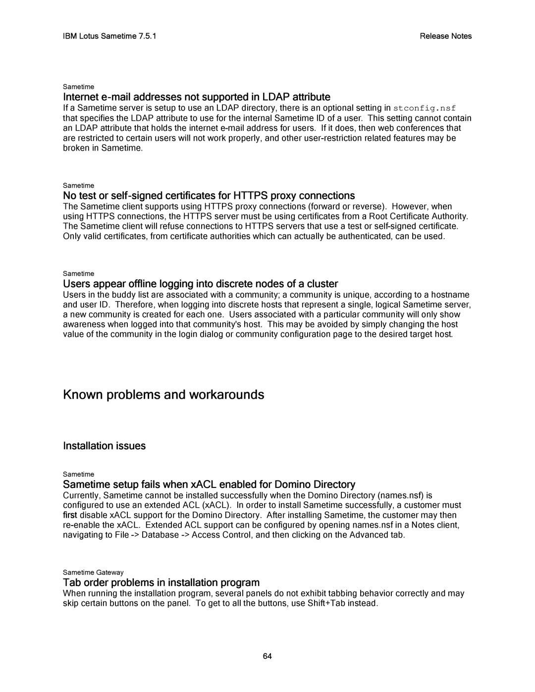 IBM G325-2585-02 manual Known problems and workarounds, Internet e-mail addresses not supported in Ldap attribute 