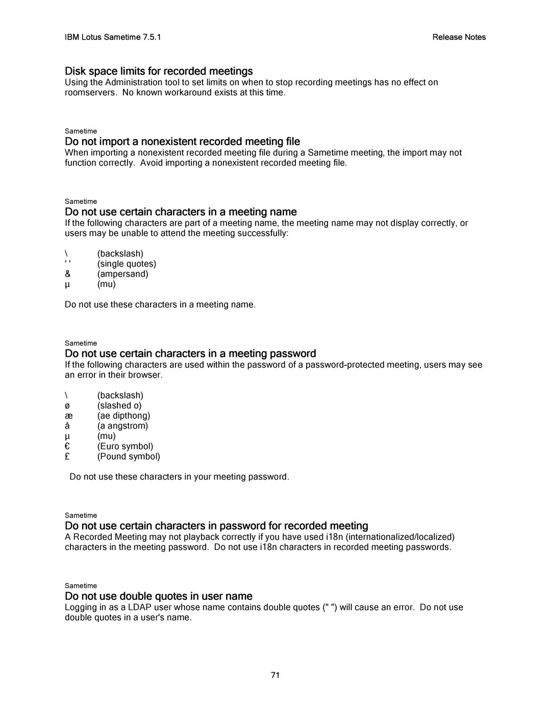 IBM G325-2585-02 manual Disk space limits for recorded meetings, Do not import a nonexistent recorded meeting file 