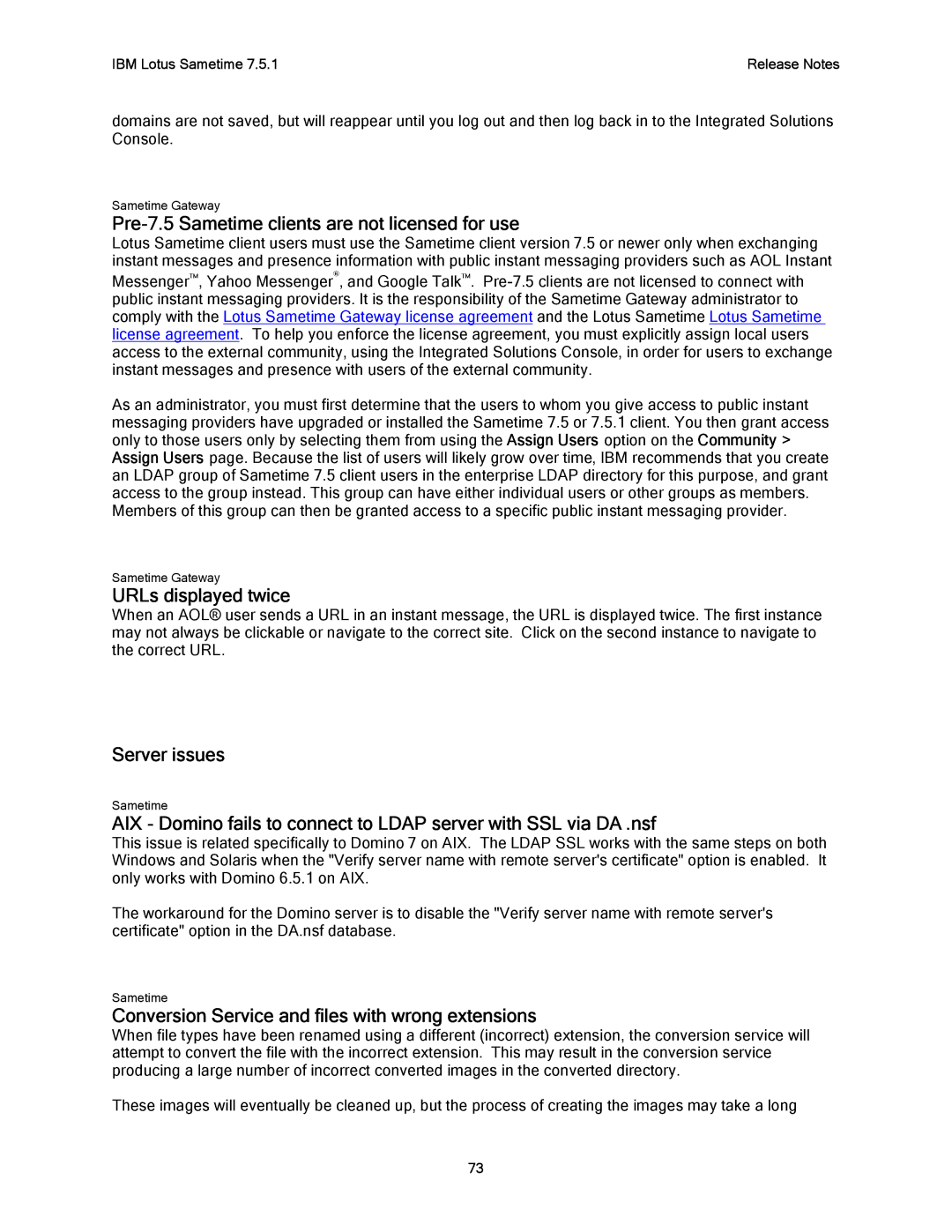 IBM G325-2585-02 manual Pre-7.5 Sametime clients are not licensed for use, URLs displayed twice 