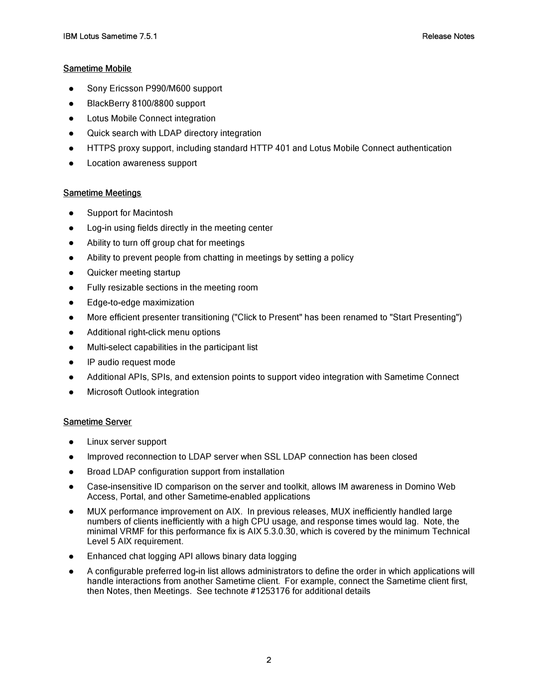 IBM G325-2585-02 manual Sametime Mobile, Sametime Meetings, Sametime Server 