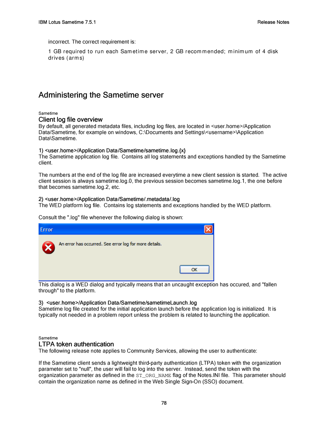 IBM G325-2585-02 manual Administering the Sametime server, Client log file overview, Ltpa token authentication 