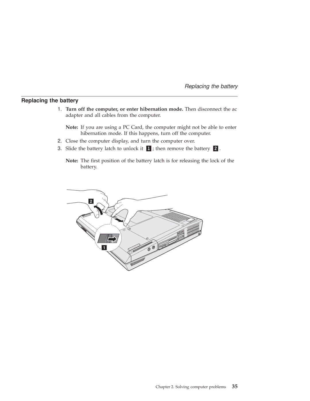 IBM G40 Series manual Replacing the battery 