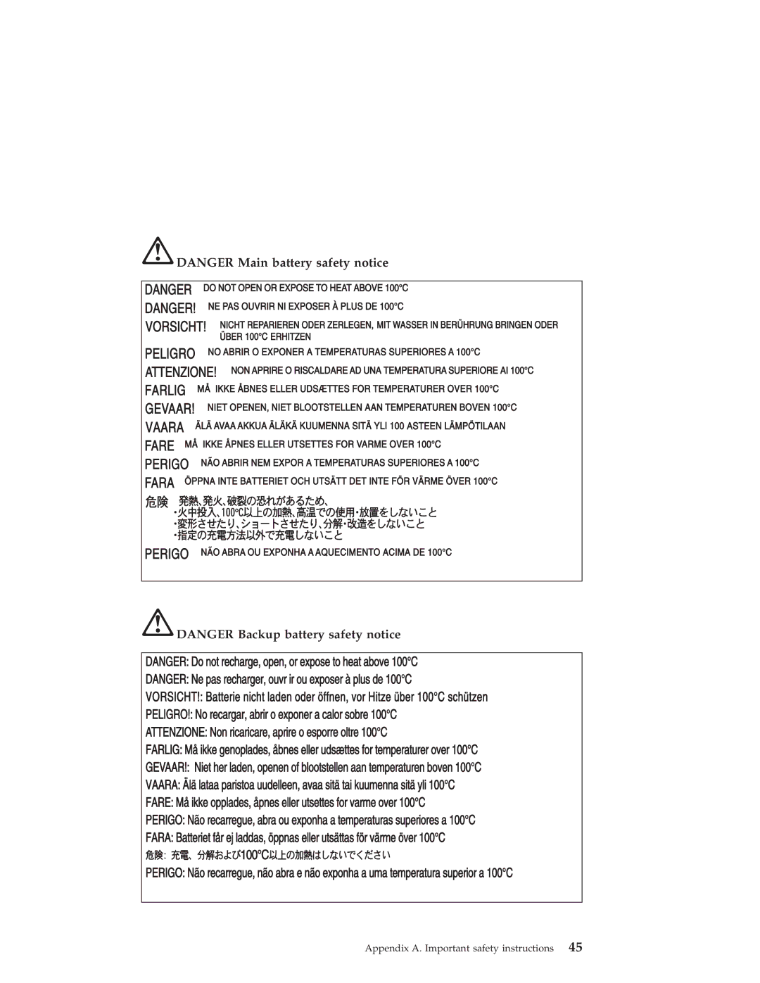 IBM G40 Series manual Appendix A. Important safety instructions 