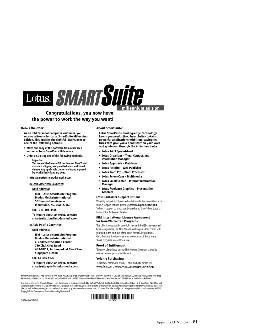 IBM G40 Series manual Appendix D. Notices 