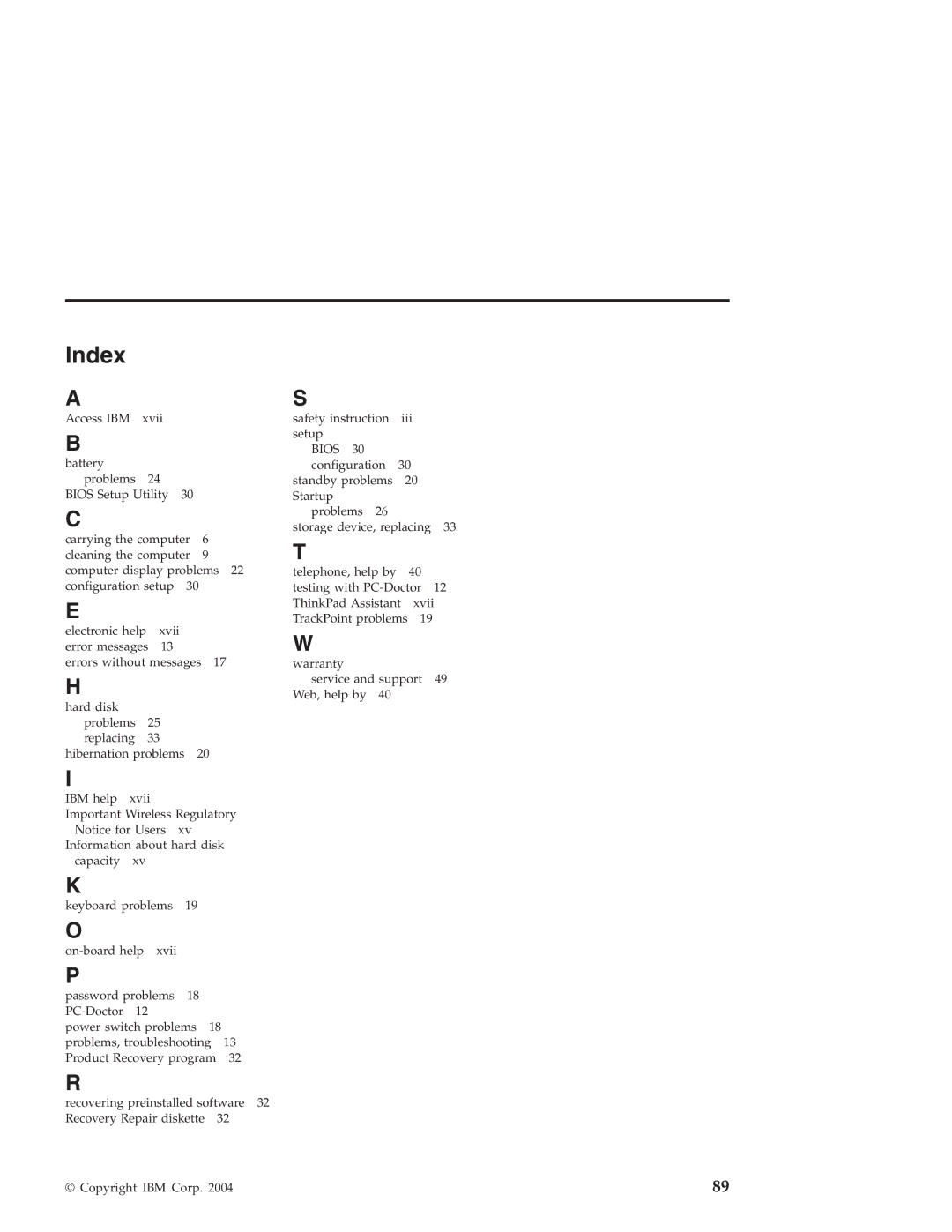 IBM G40 manual Index 