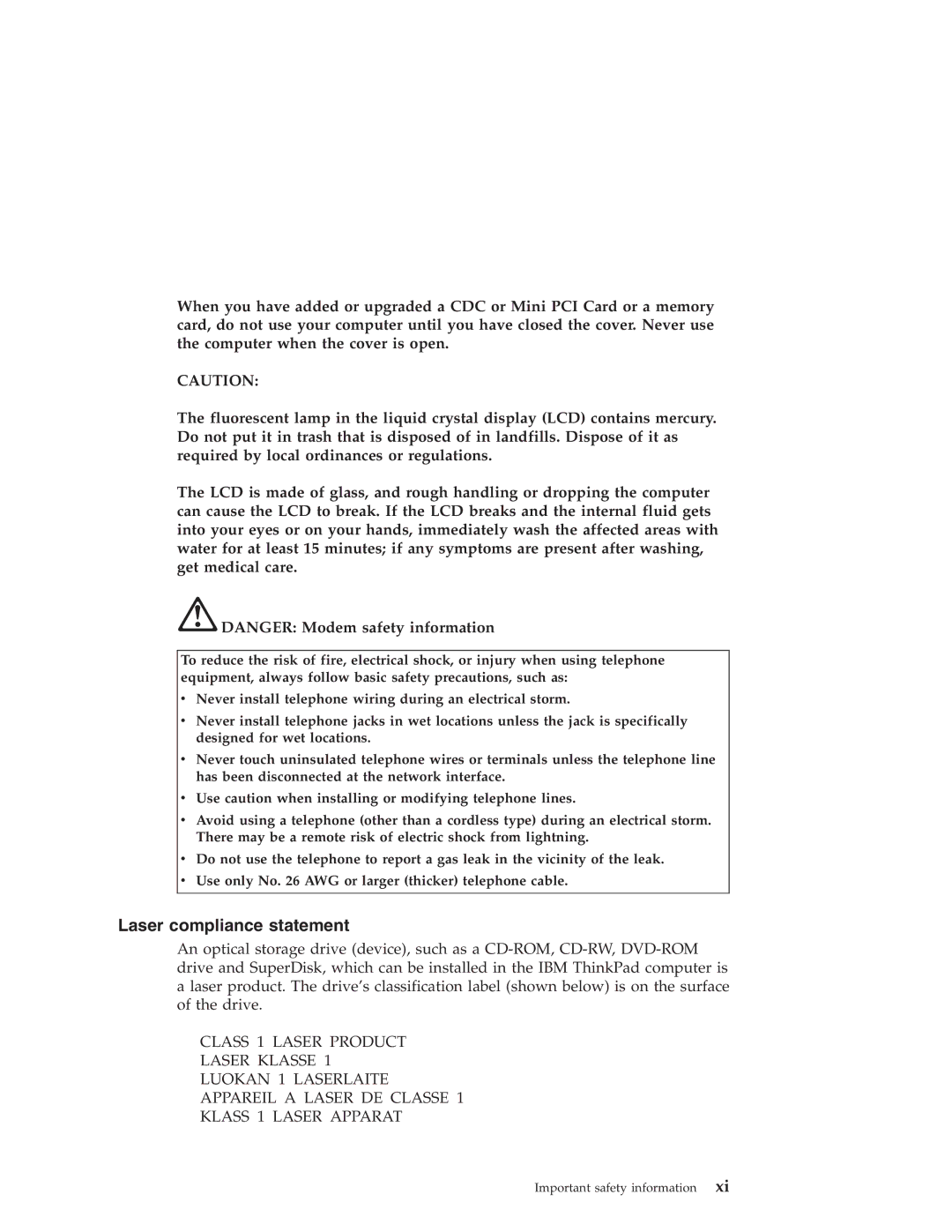 IBM G40 manual Laser compliance statement 