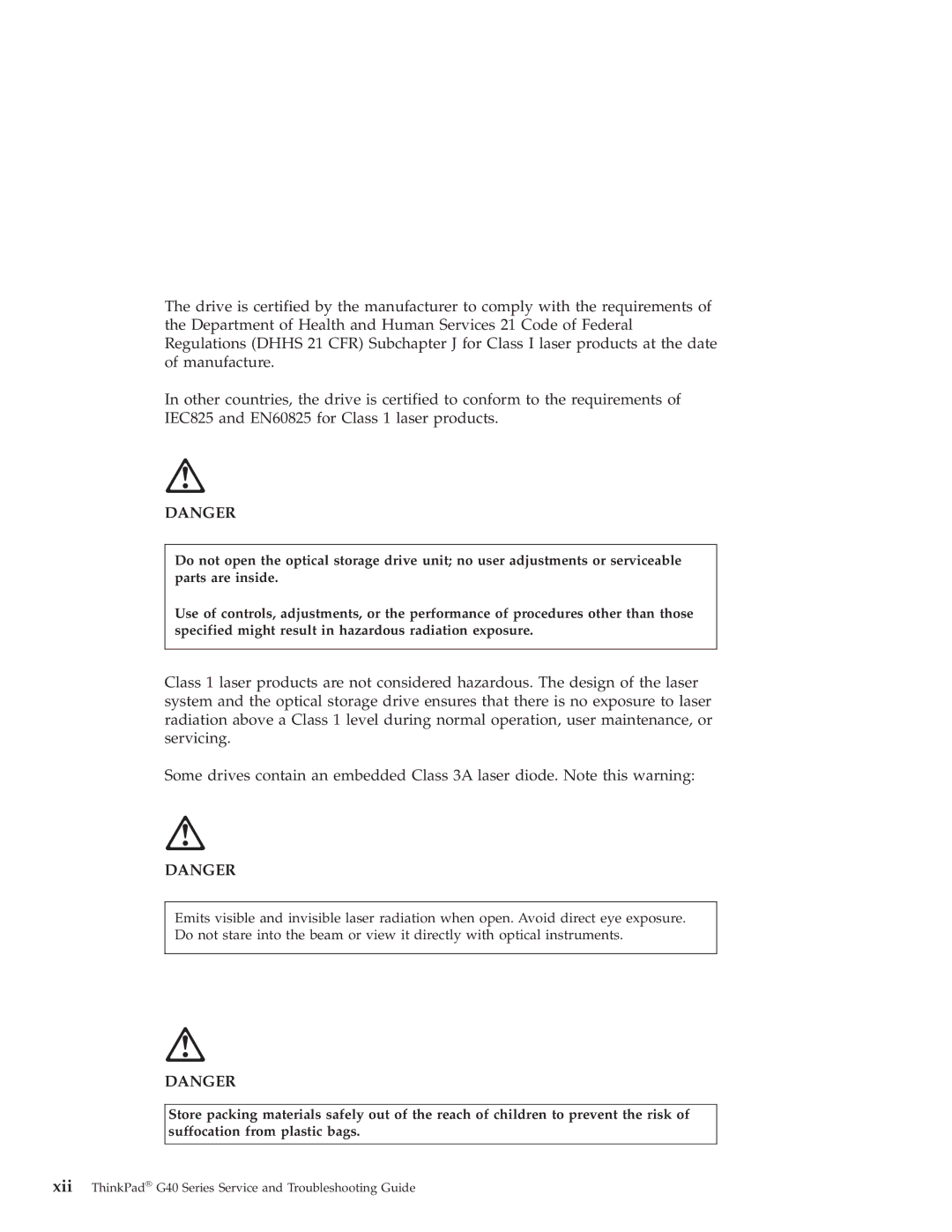 IBM manual Xii ThinkPad G40 Series Service and Troubleshooting Guide 