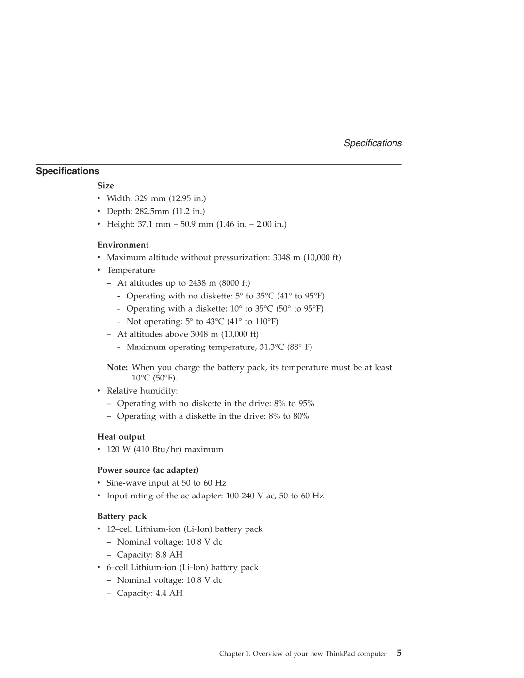 IBM G40 manual Specifications 