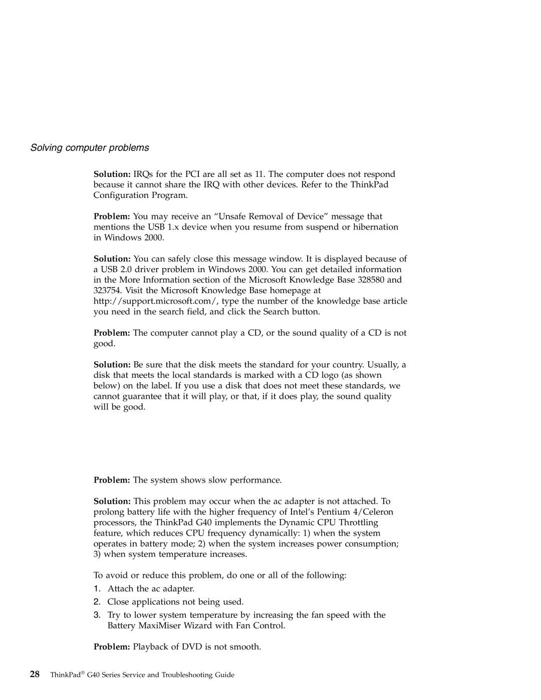 IBM G40 manual Solving computer problems 