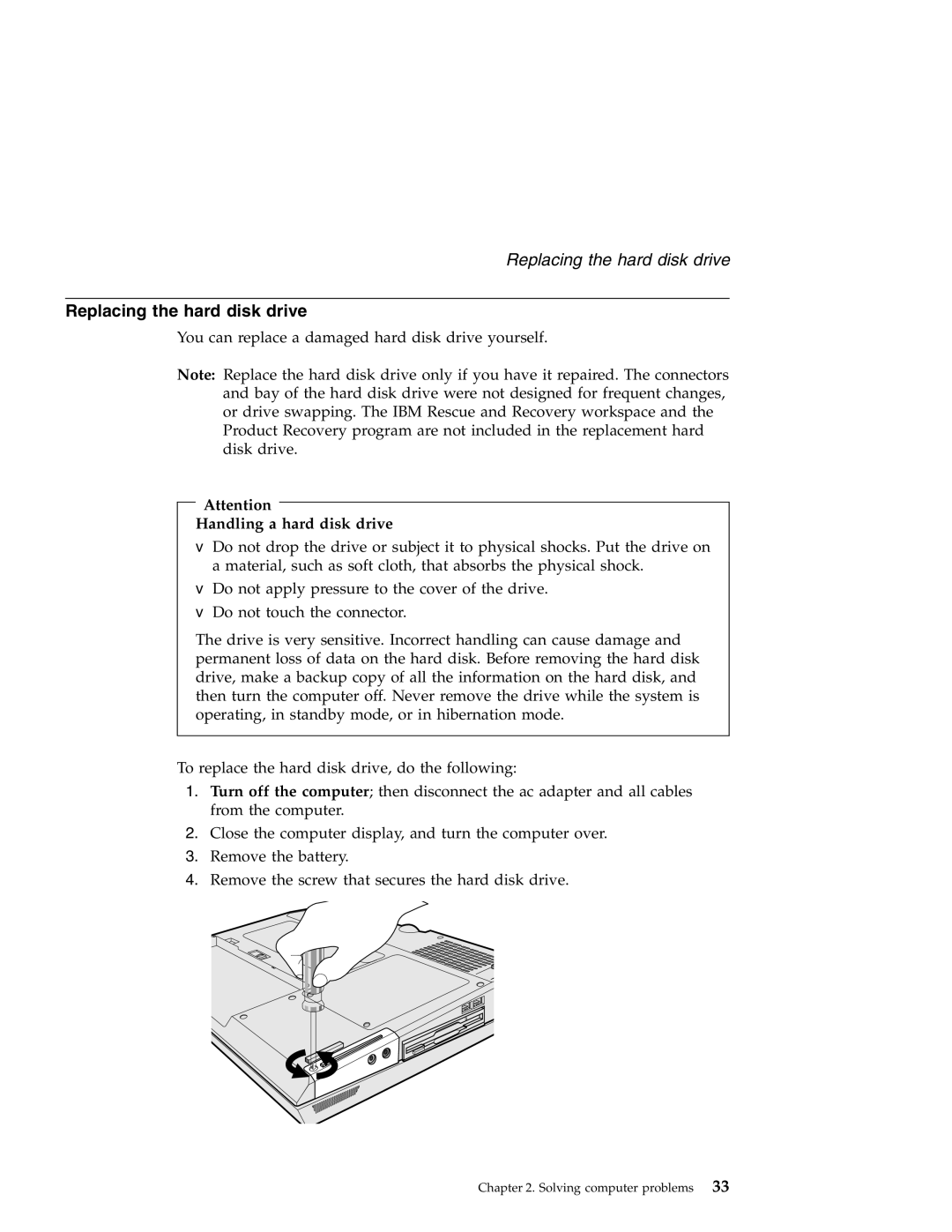 IBM G40 manual Replacing the hard disk drive, Handling a hard disk drive 