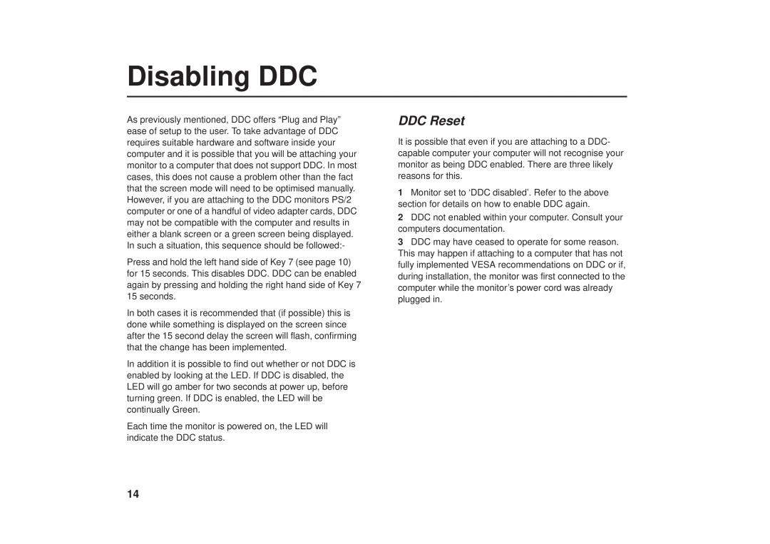 IBM G41/G50 manual Disabling DDC, DDC Reset 