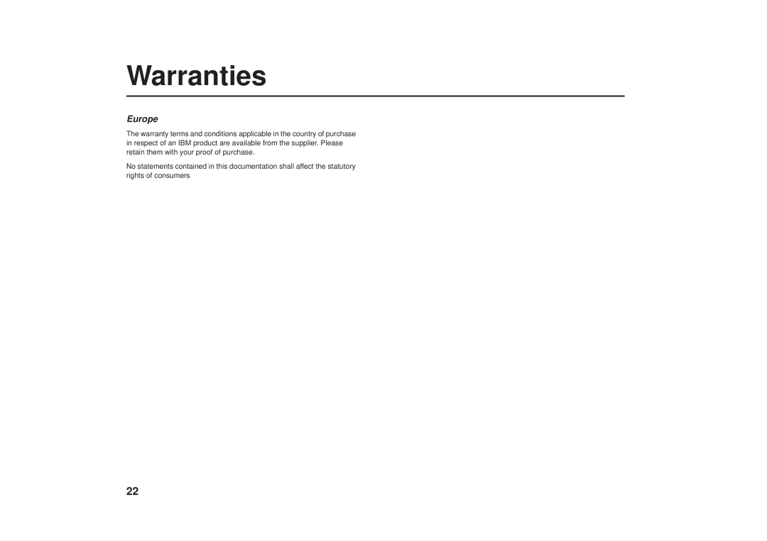 IBM G41/G50 manual Warranties, Europe 