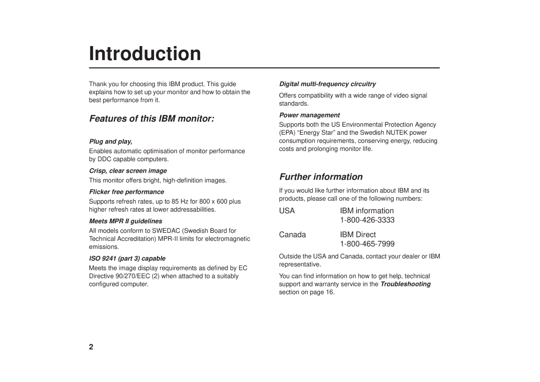 IBM G41/G50 manual Introduction, Features of this IBM monitor, Further information 