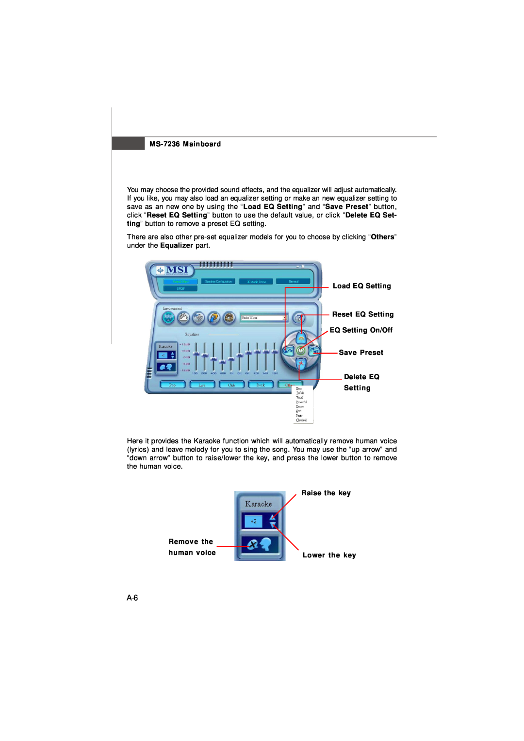 IBM G52-72361X2 manual Load EQ Setting Reset EQ Setting EQ Setting On/Off Save Preset, Delete EQ Setting, human voice 