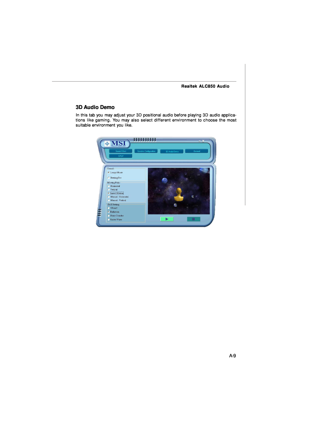 IBM G52-72361X2 manual 3D Audio Demo, Realtek ALC850 Audio 