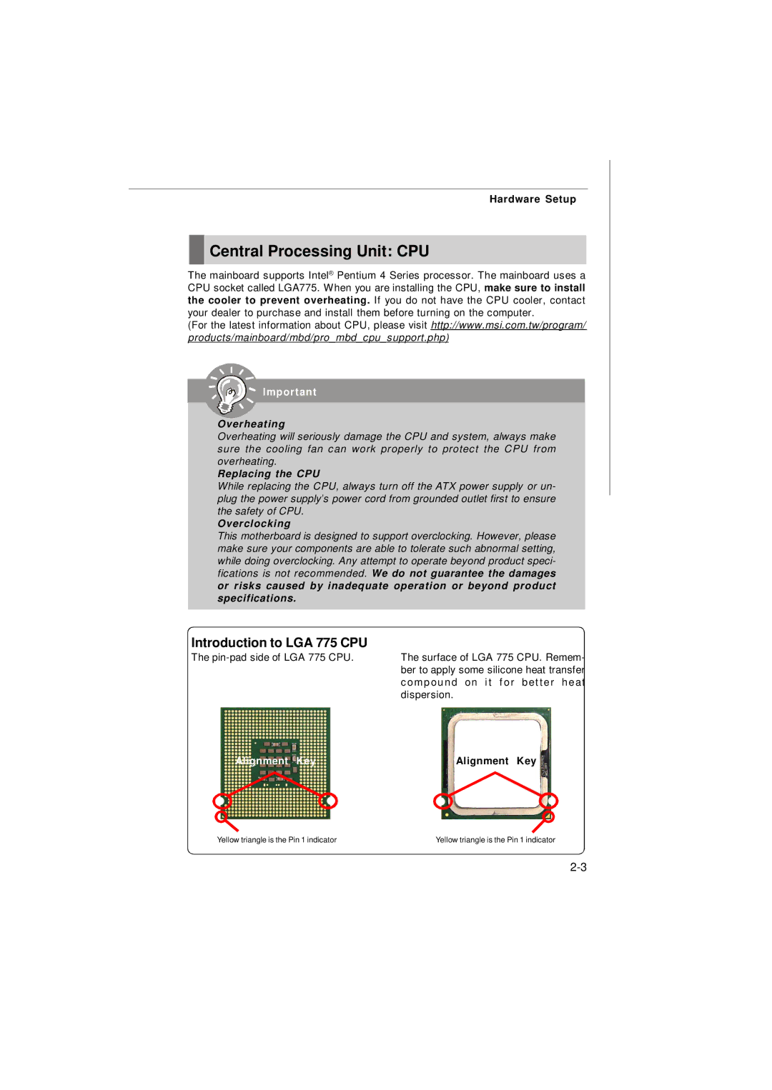 IBM G52-72361X2 manual Central Processing Unit CPU, Introduction to LGA 775 CPU, Hardware Setup 