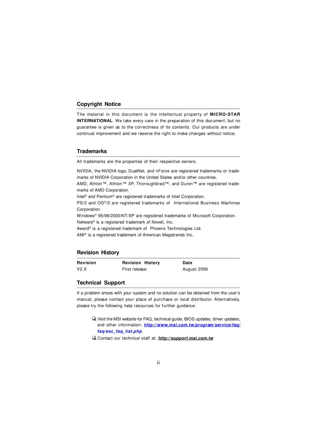 IBM G52-72361X2 manual Copyright Notice, Trademarks, Revision History, Technical Support 