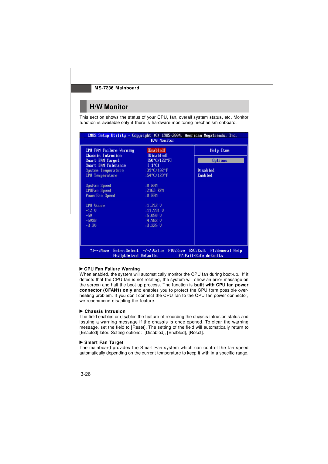 IBM G52-72361X2 manual Monitor, CPU Fan Failure Warning, Chassis Intrusion, Smart Fan Target 