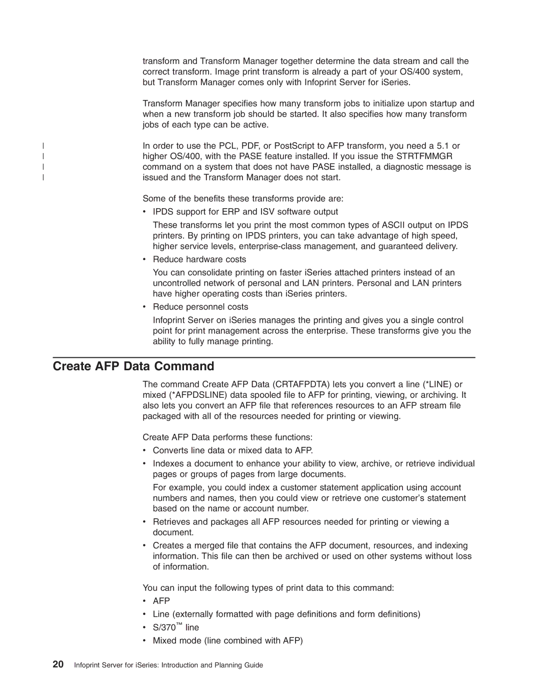 IBM G544-5774-01 manual Create AFP Data Command 