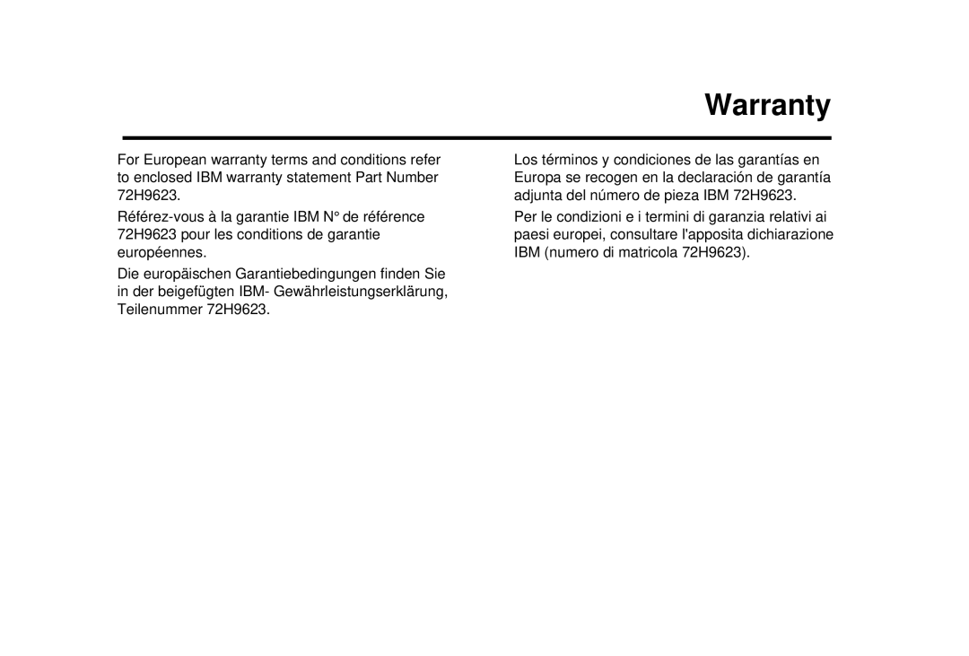 IBM G94 manual Warranty 