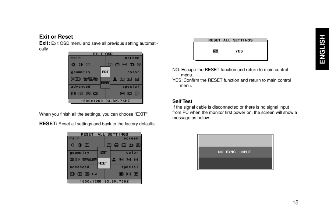 IBM G94 manual Exit or Reset, Self Test 