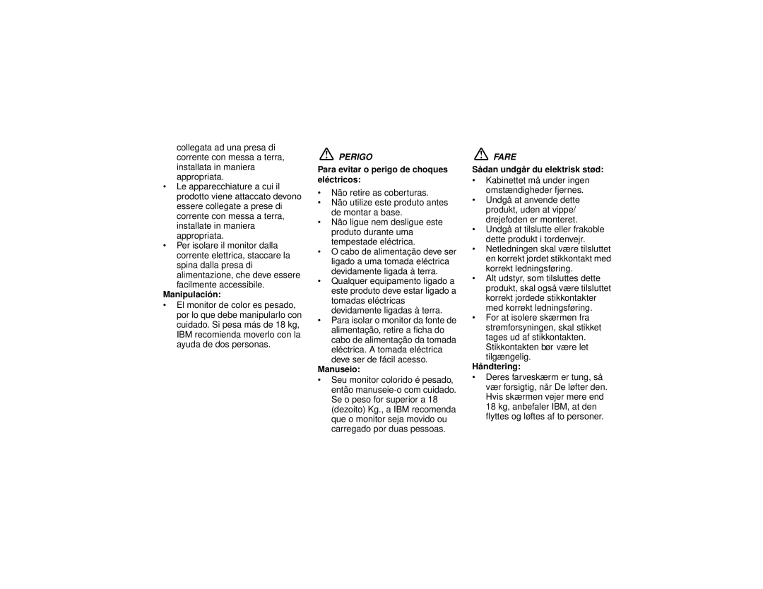 IBM G94 manual Perigo 