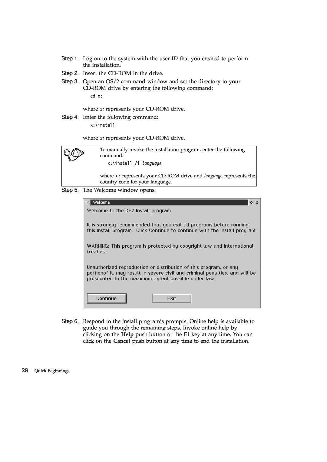 IBM GC09-2830-00 manual x\install /i language, Quick Beginnings 