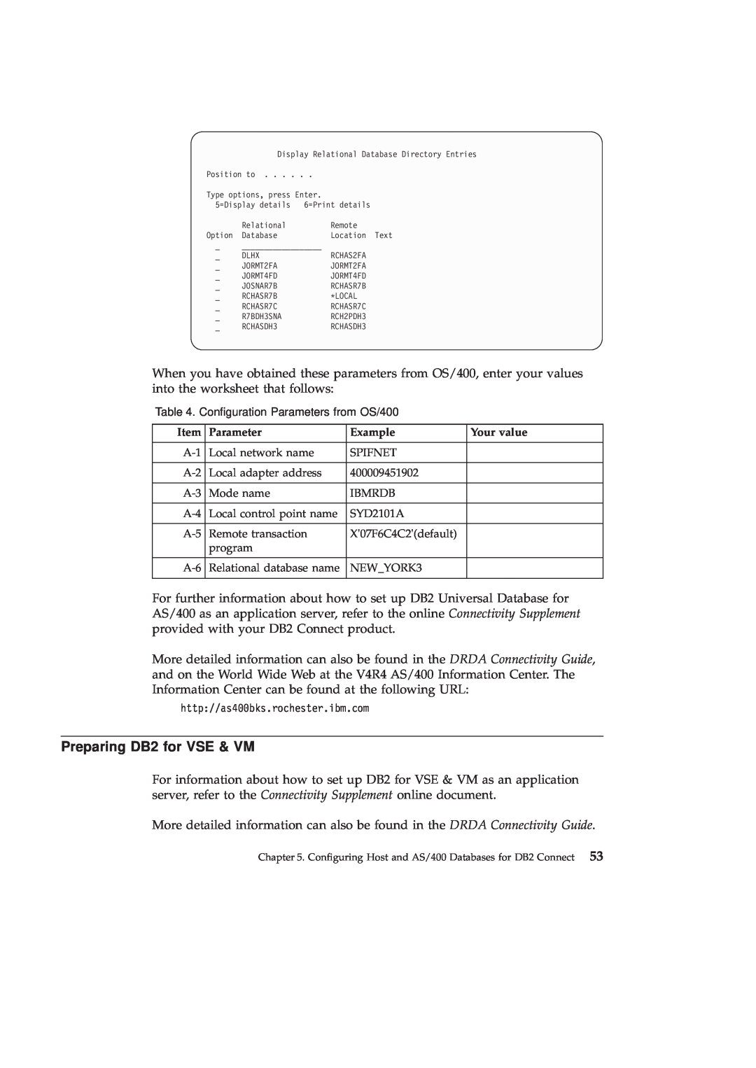 IBM GC09-2830-00 manual Preparing DB2 for VSE & VM, Parameter, Example, Your value 
