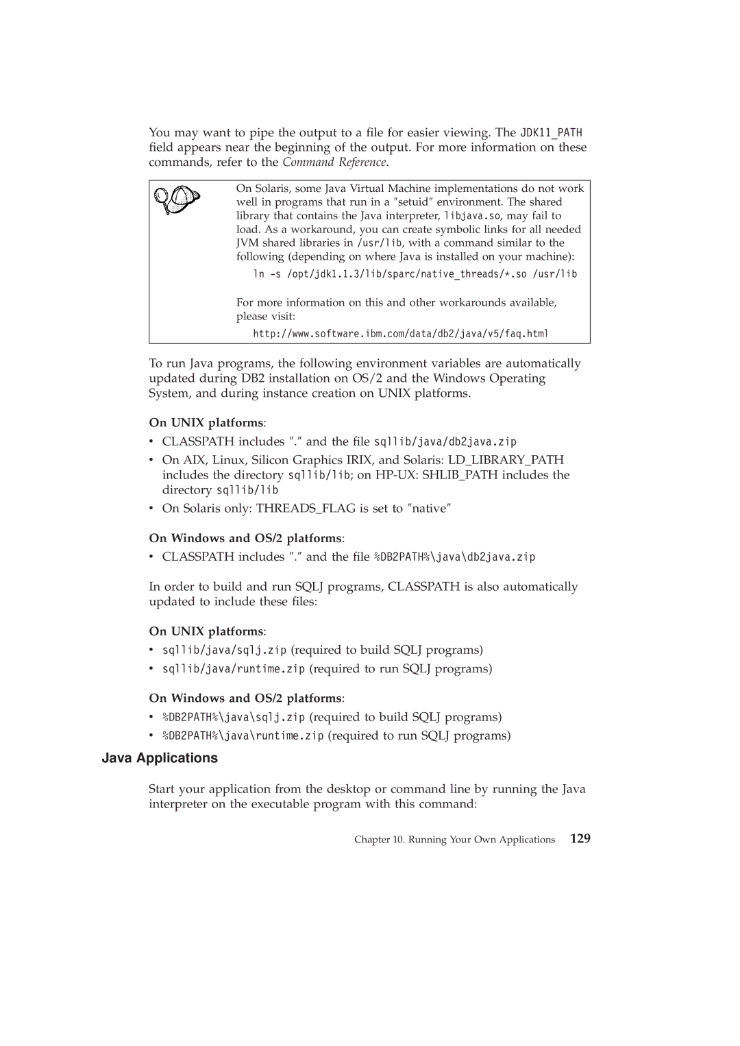 IBM GC09-2830-00 manual Java Applications, On Unix platforms, On Windows and OS/2 platforms 