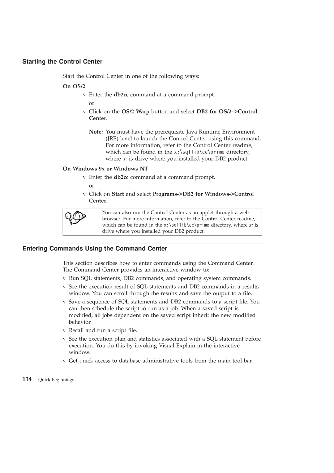 IBM GC09-2830-00 manual Starting the Control Center, Entering Commands Using the Command Center, On OS/2 