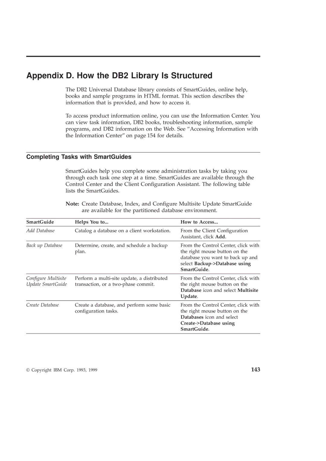 IBM GC09-2830-00 manual Appendix D. How the DB2 Library Is Structured, Completing Tasks with SmartGuides 